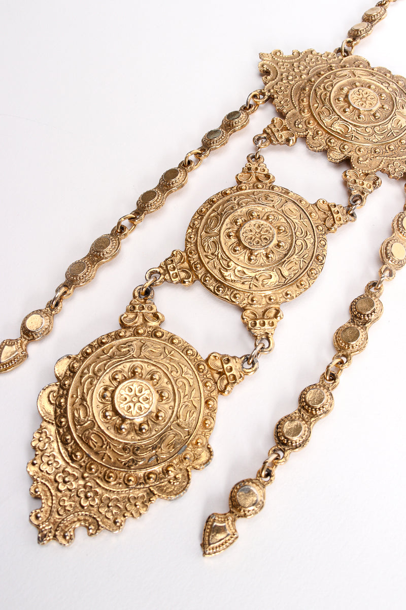 Vintage Accessocraft Triple Medallion Plate Pendant Necklace detail at Recess Los Angeles