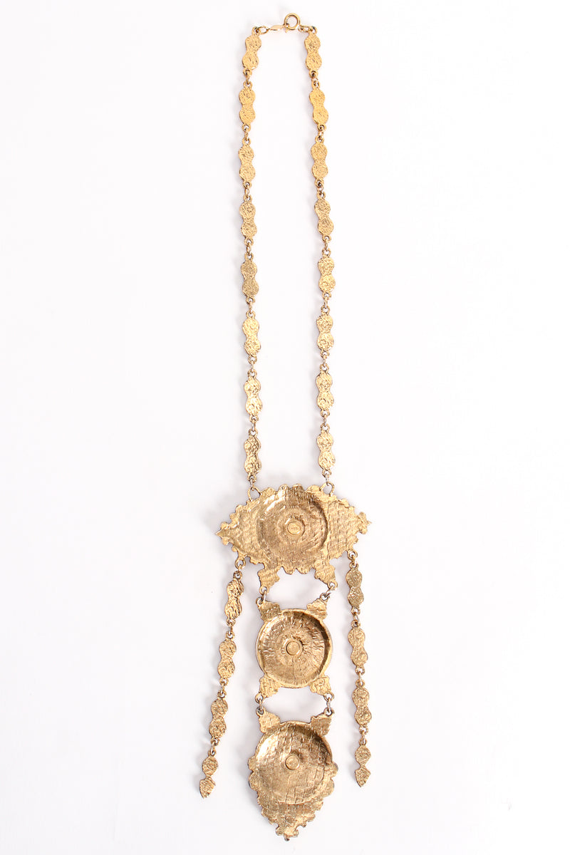 Vintage Accessocraft Triple Medallion Plate Pendant Necklace backside at Recess Los Angeles