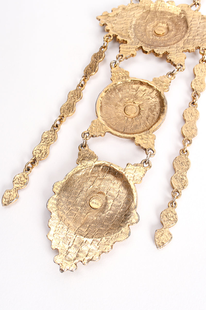 Vintage Accessocraft Triple Medallion Plate Pendant Necklace backside at Recess Los Angeles