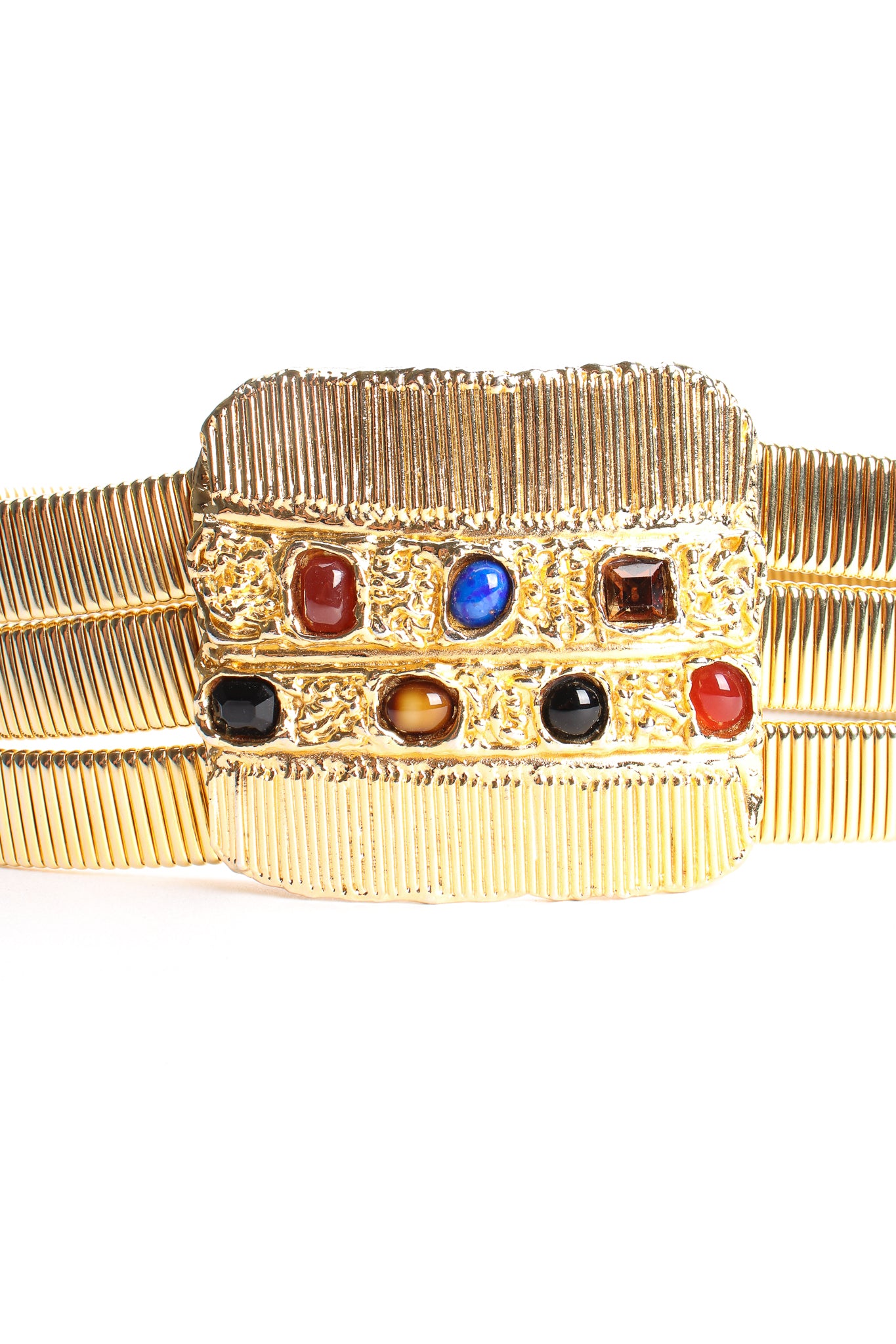 Vintage Accessocraft Gold Fluted Cabochon Buckle Belt detail at Recess Los Angeles