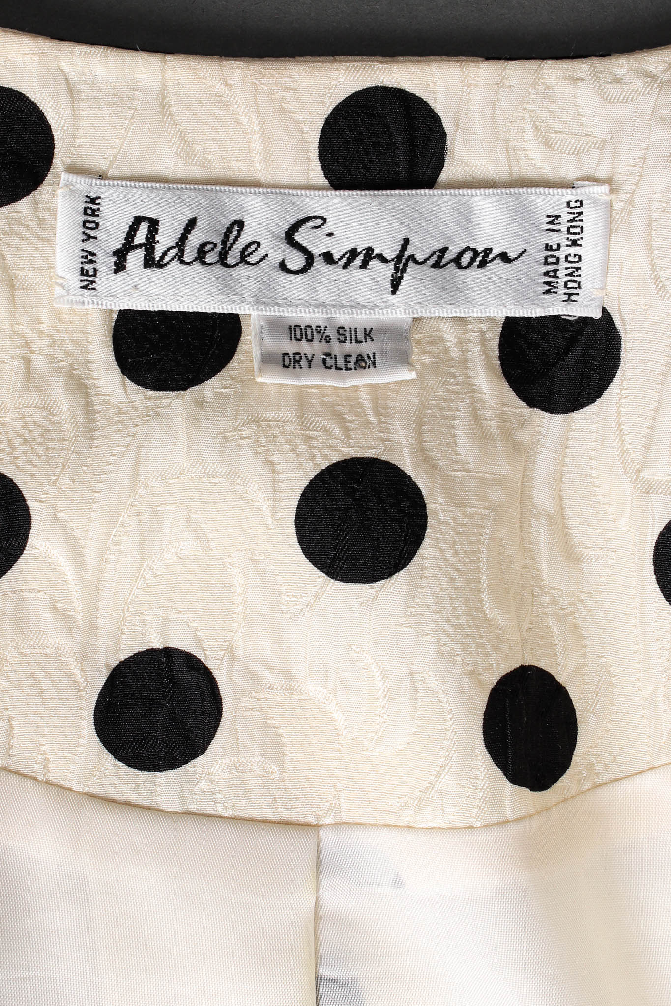 Vintage Adele Simpson Silk Polka Dot Jacket & Skirt Set tag @ Recess LA