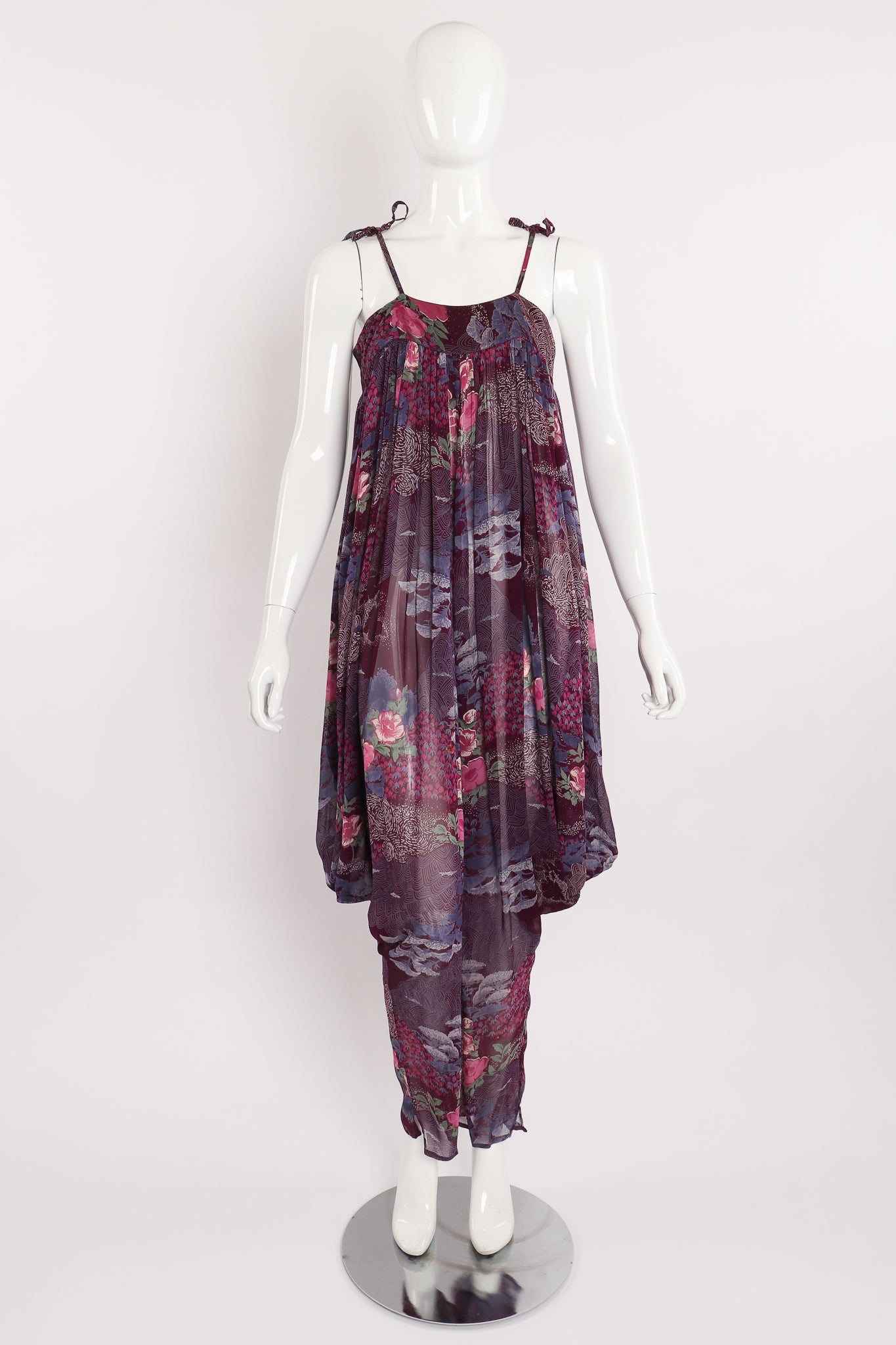 Vintage Adini Sheer Floral Harem Jumpsuit on Mannequin Front at Recess Los Angeles