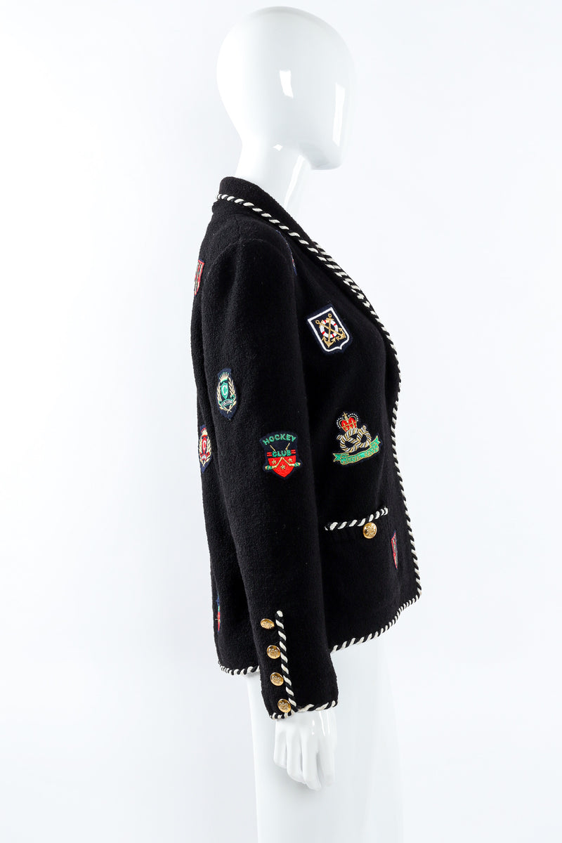 Vintage Adolfo College Emblem Embellished Jacket on mannequin side at Recess Los Angeles