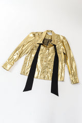 Vintage Adolfo Lamé Metallic Bow Tie Blouse front flat bow undone @ Recess LA