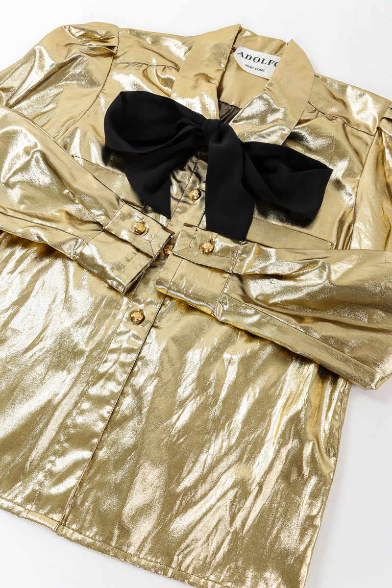 Vintage Adolfo Lamé Metallic Bow Tie Blouse front flat @ Recess LA