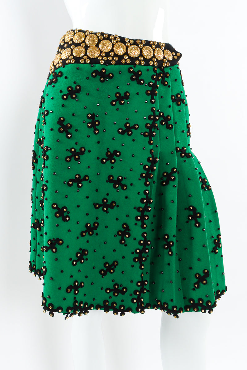 VIntage Adolfo Studded Embellished Wool Skirt mannequin close front @ Recess LA