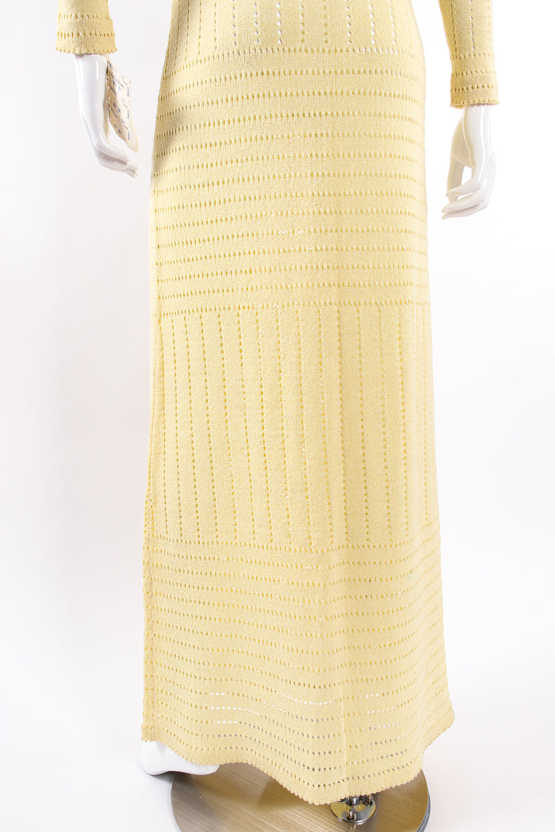 Vintage Adolfo Eyelet Knit Maxi Dress Waist Corsage on Mannequin skirt at Recess LA