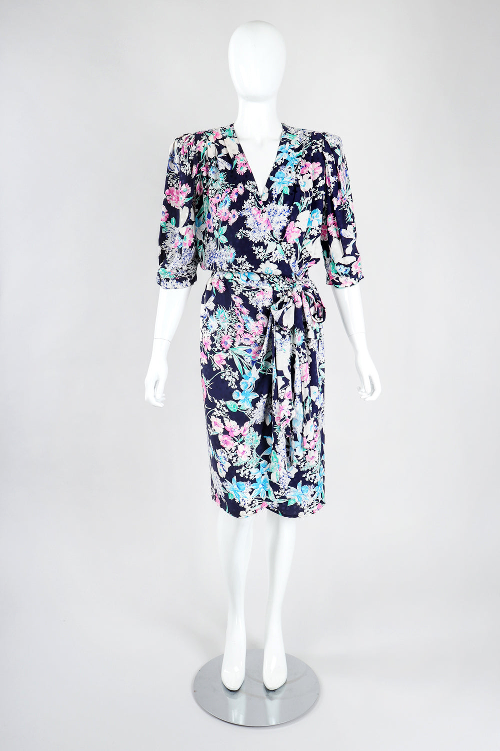 Recess Los Angeles Designer Consignment Vintage Adolfo Silk Floral Wrap Dress Resale Recycled