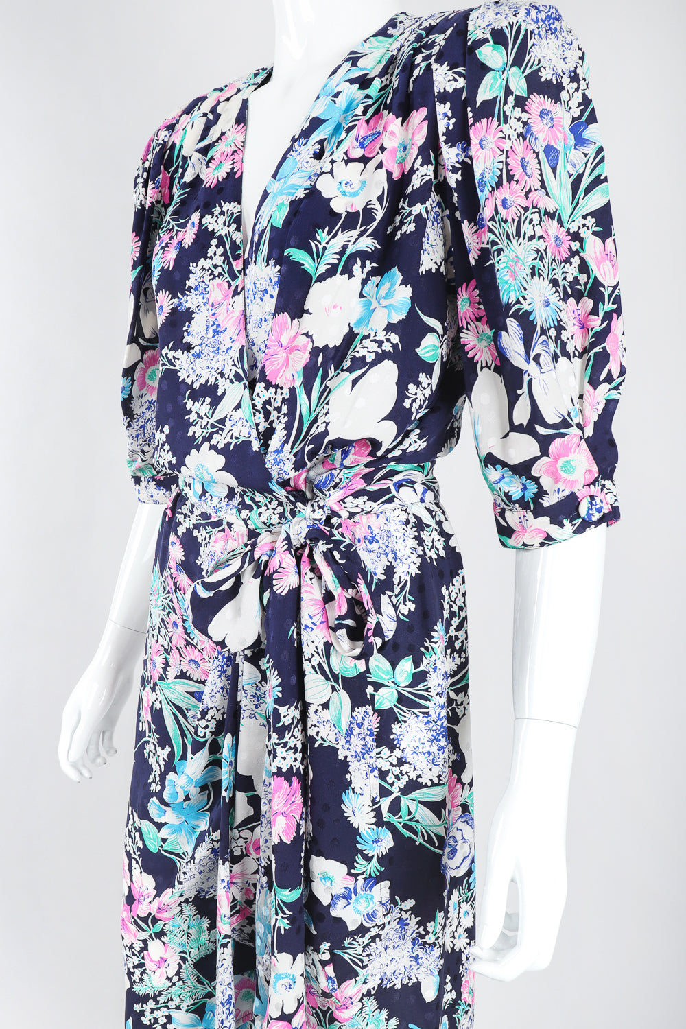 Recess Los Angeles Designer Consignment Vintage Adolfo Silk Floral Wrap Dress Resale Recycled