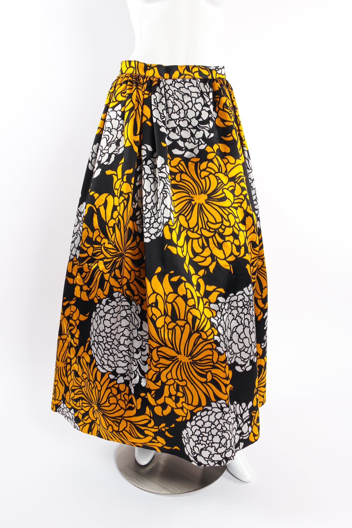 Vintage Adolfo Chrysanthemum Print Silk Skirt on mannequin front at Recess Los Angeles