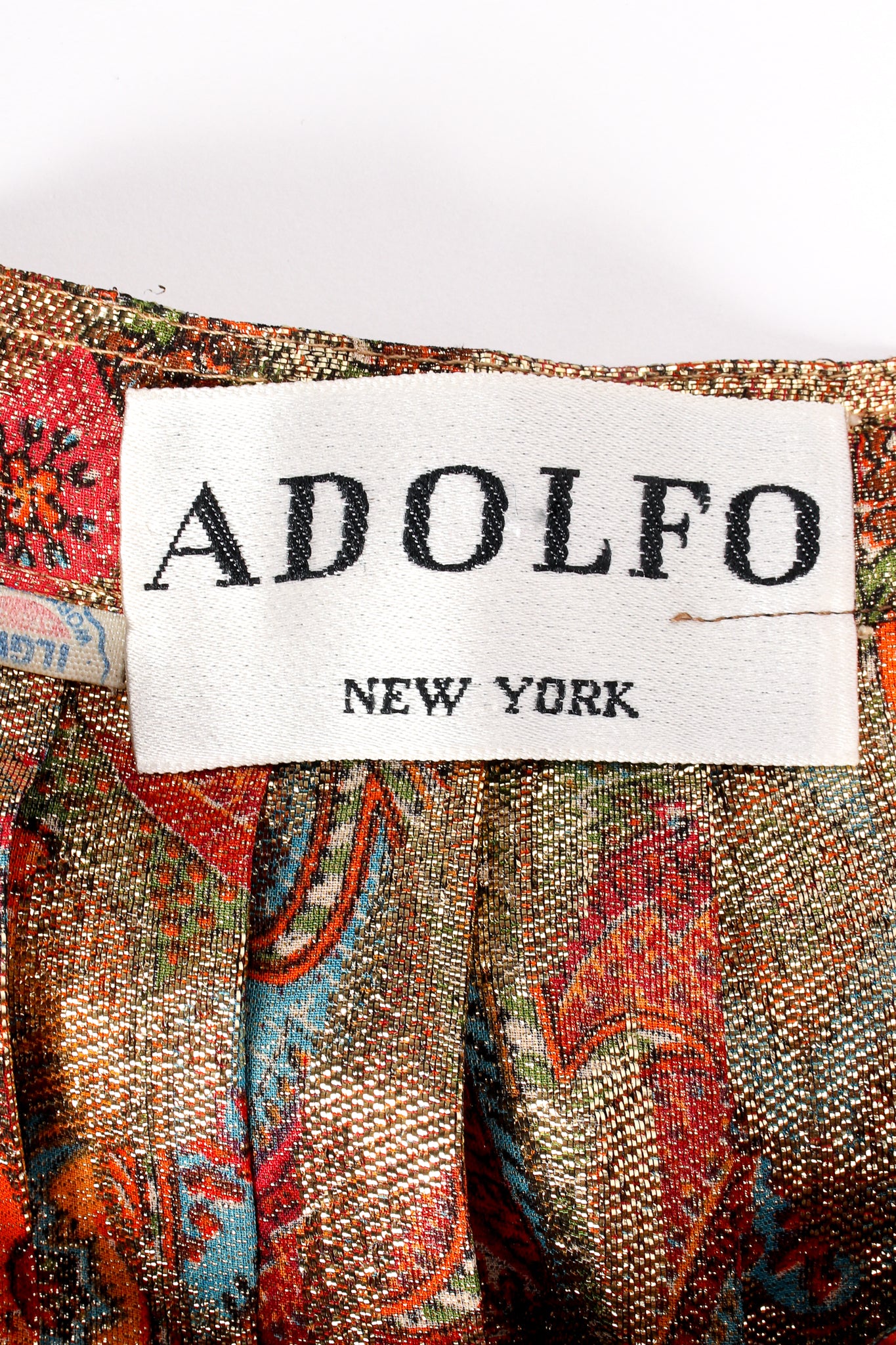 Vintage Adolfo Paisley Lamé Pleated Palazzo Pant label at Recess Los Angeles