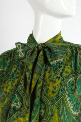 Vintage Adolfo Green Paisley Palazzo Pant Set on Mannequin neck detail at Recess Los Angeles