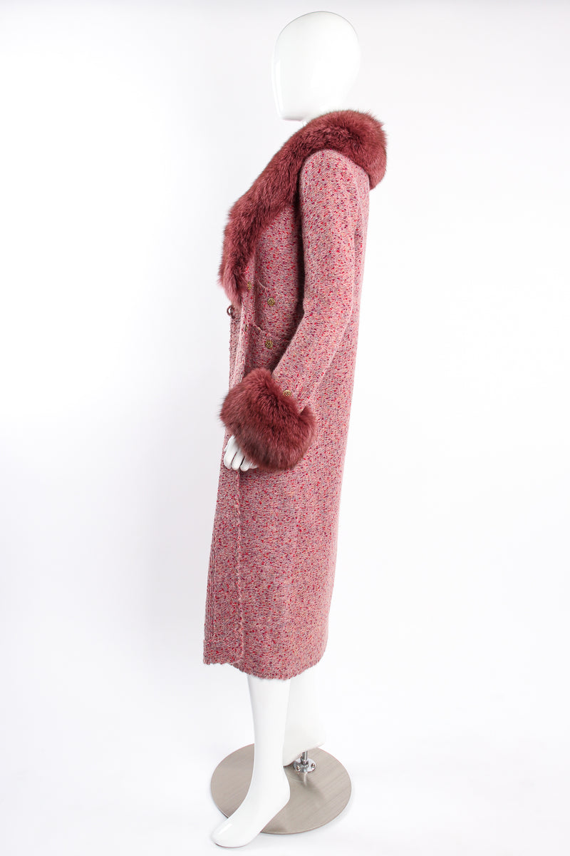 Vintage Adolfo Fox Fur Knit Sweater Coat & Skirt Set on Mannequin side at Recess Los Angeles