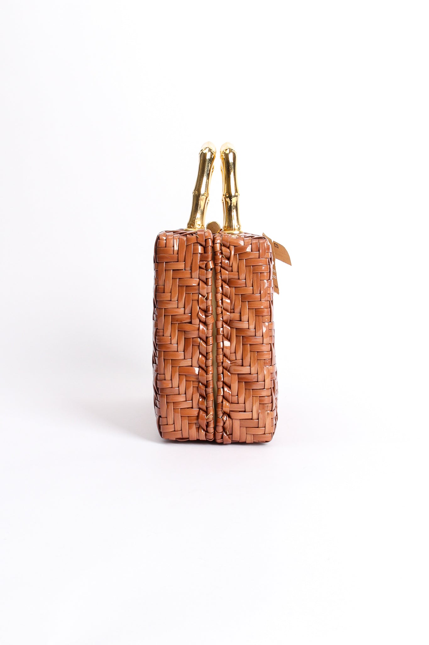 Vintage Plastic Herringbone Wicker Box Bag side at Recess Los Angeles