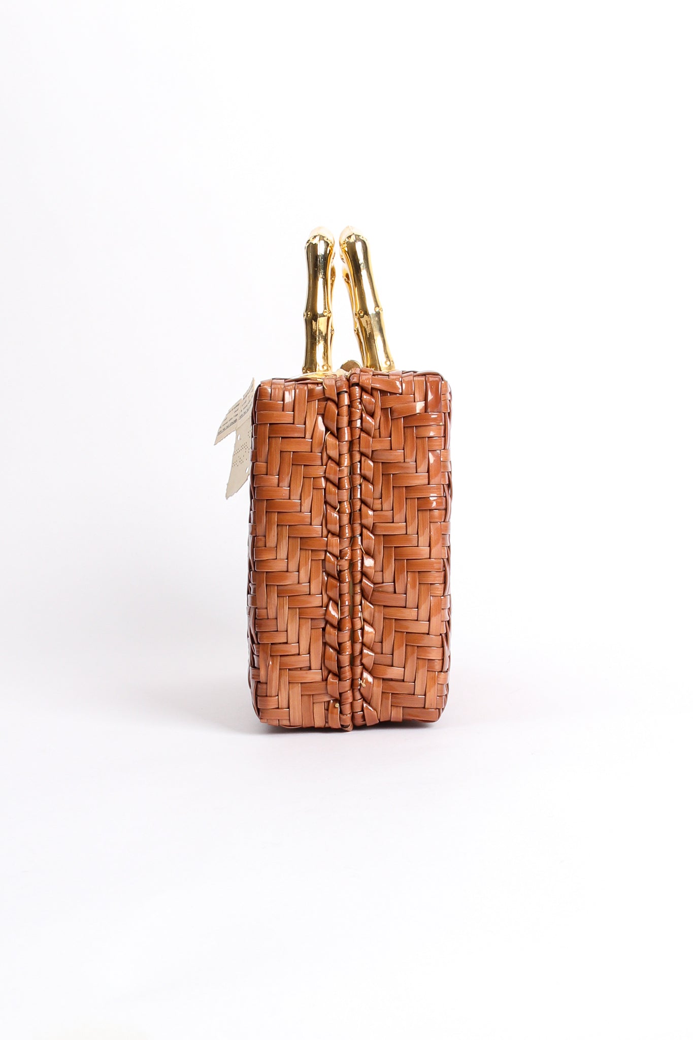 Vintage Plastic Herringbone Wicker Box Bag side 2 at Recess Los Angeles