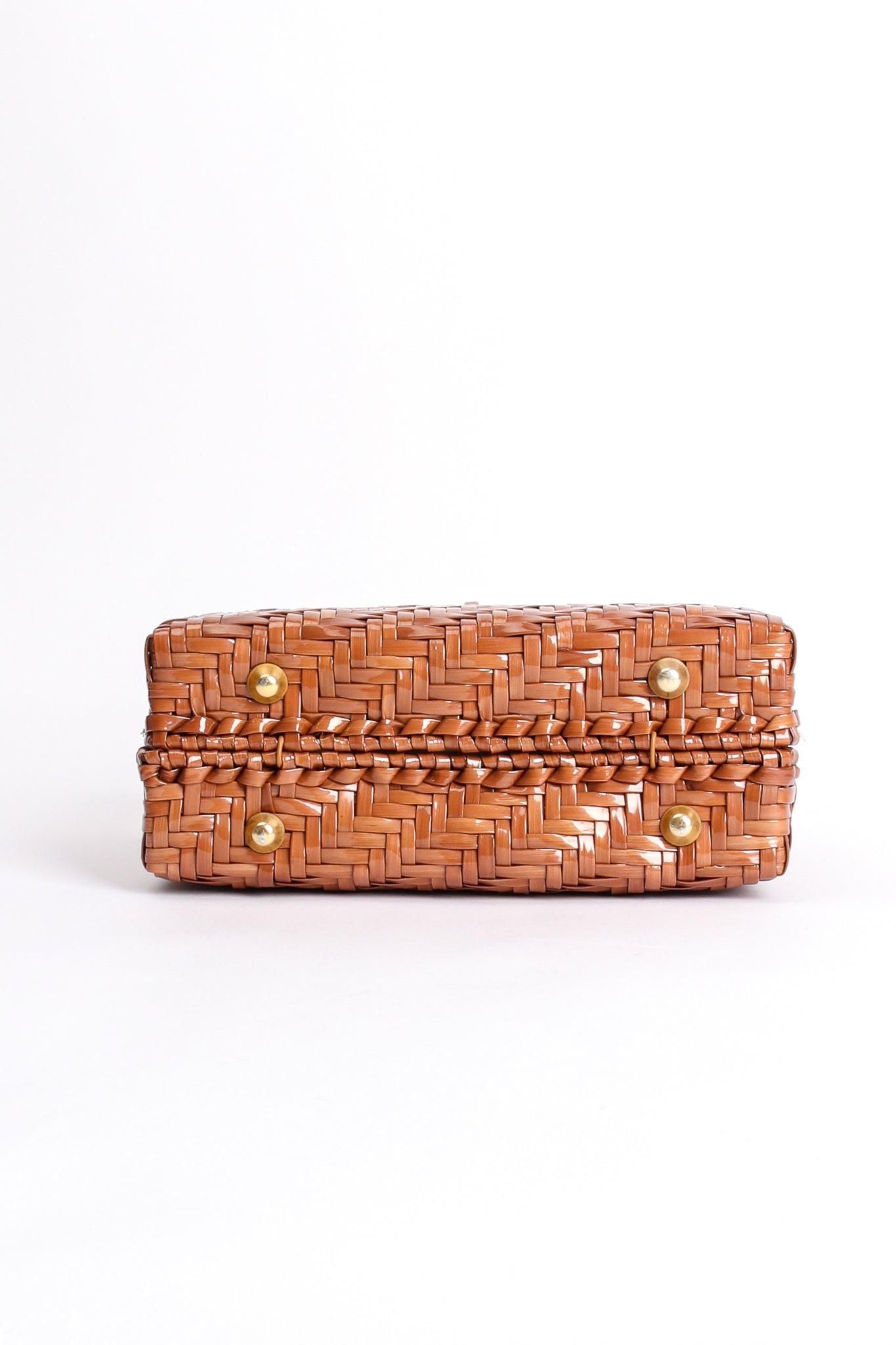 Vintage Plastic Herringbone Wicker Box Bag bottom at Recess Los Angeles