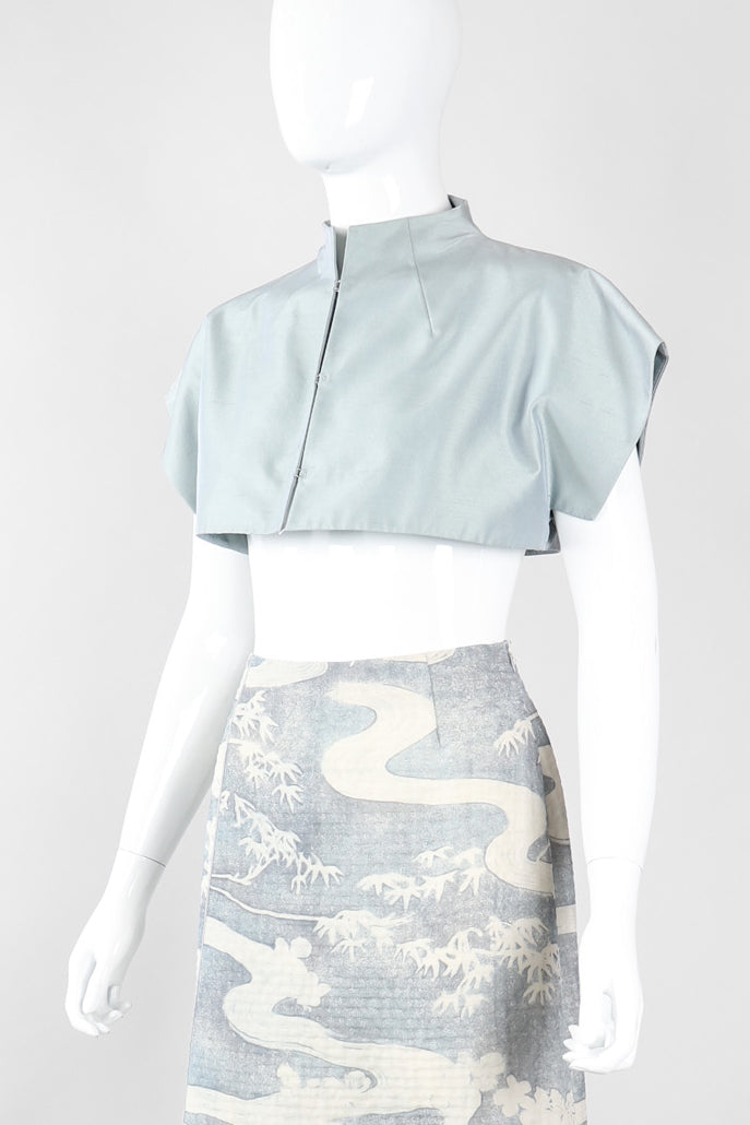 Recess Los Angeles Vintage Akris Raw Silk Mandarin Collar Crop Top