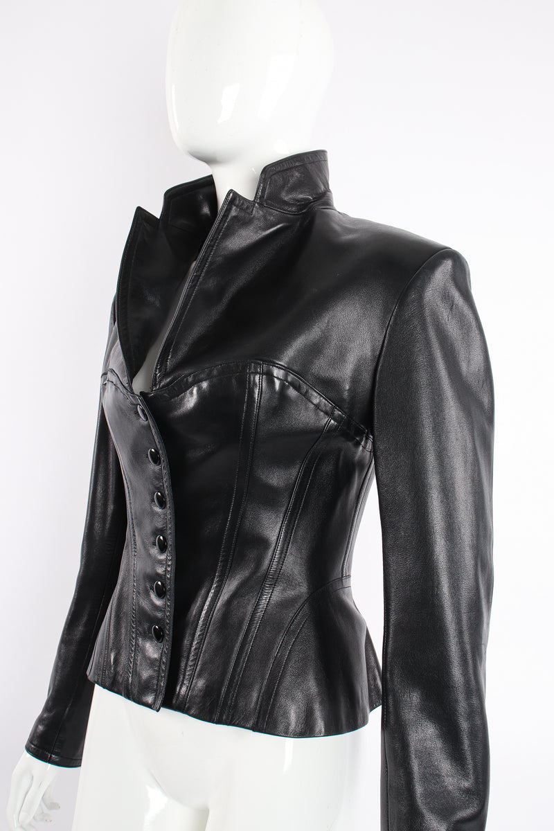 Vintage Alaia Leather Bustier Corset Jacket on Mannequin angle at Recess Los Angeles