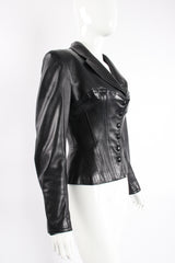 Vintage Alaia Leather Bustier Corset Jacket on Mannequin angle at Recess Los Angeles