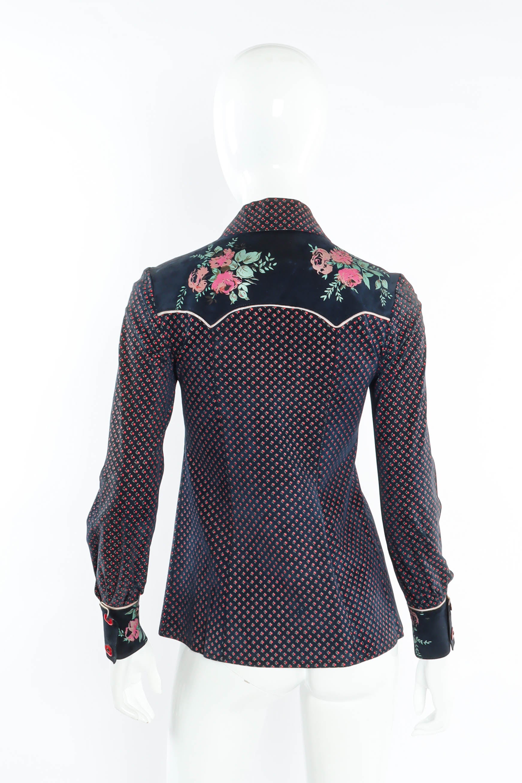 Vintage Alan Austin Rose Floral Leather Blouse mannequin back @ Recess LA