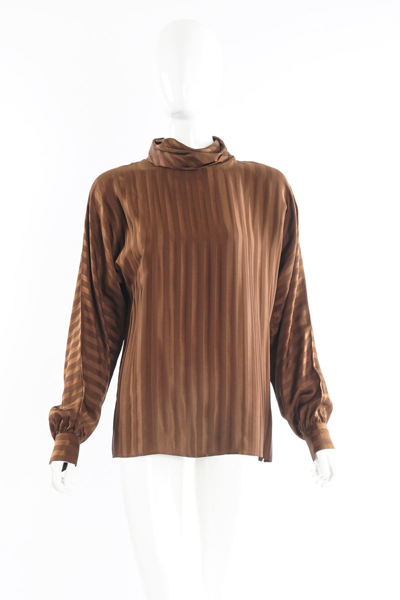 Vintage Alan Austin Chocolate Silk Stripe Blouse on Mannequin front at Recess Los Angeles