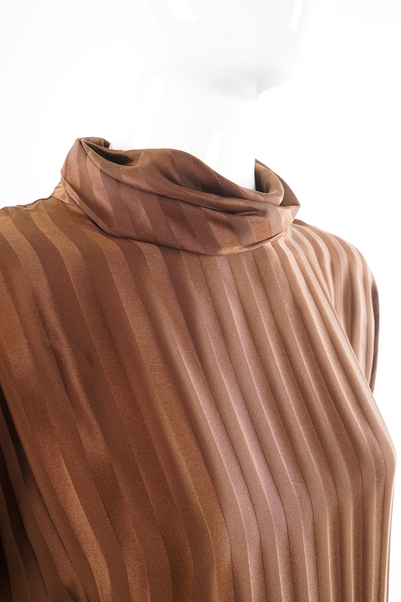 Vintage Alan Austin Chocolate Silk Stripe Blouse on Mannequin turtleneck at Recess Los Angeles