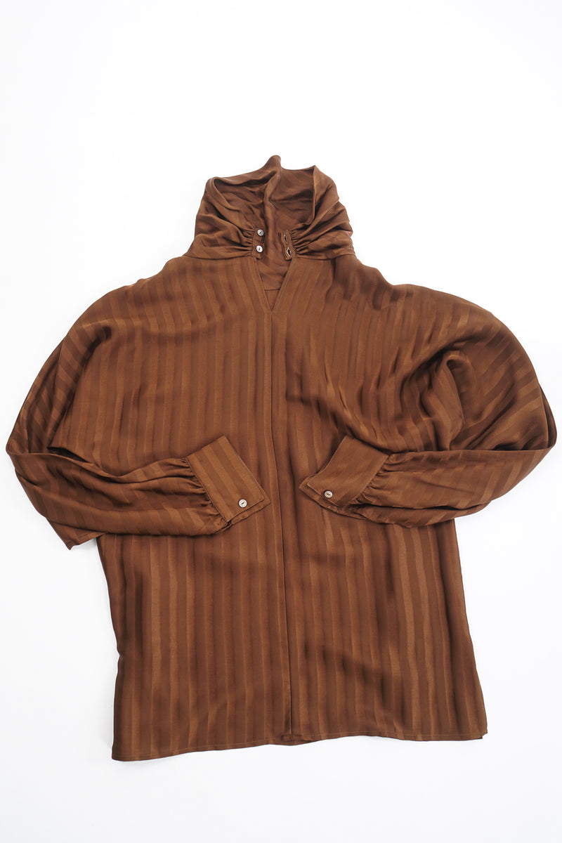 Vintage Alan Austin Chocolate Silk Stripe Blouse flat at Recess Los Angeles