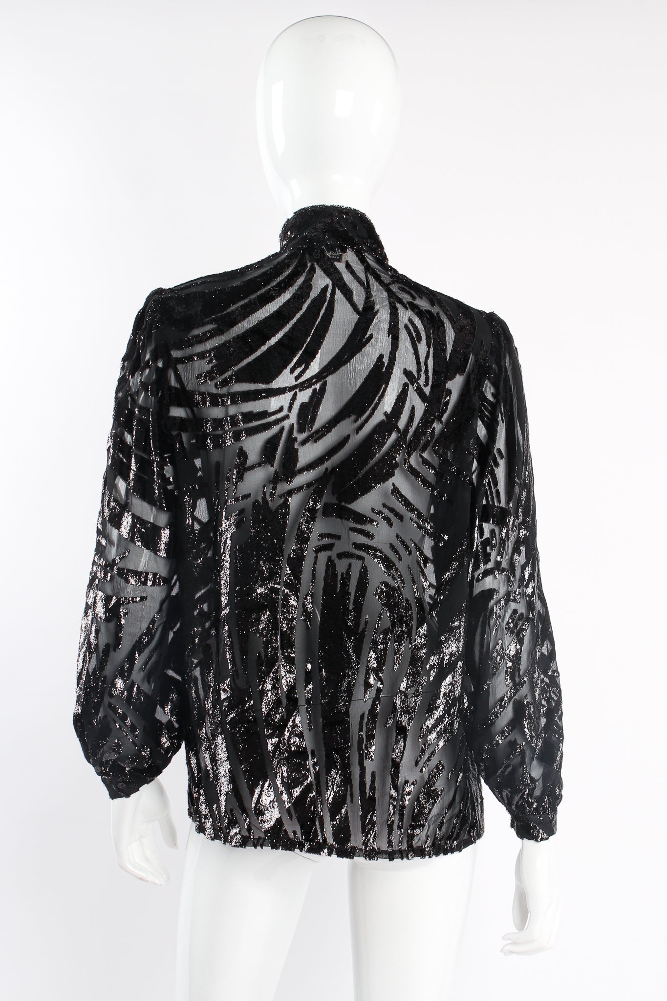 Vintage Alan Austin Sheer Velvet Tinsel Burnout Blouse on mannequin back at Recess Los Angeles