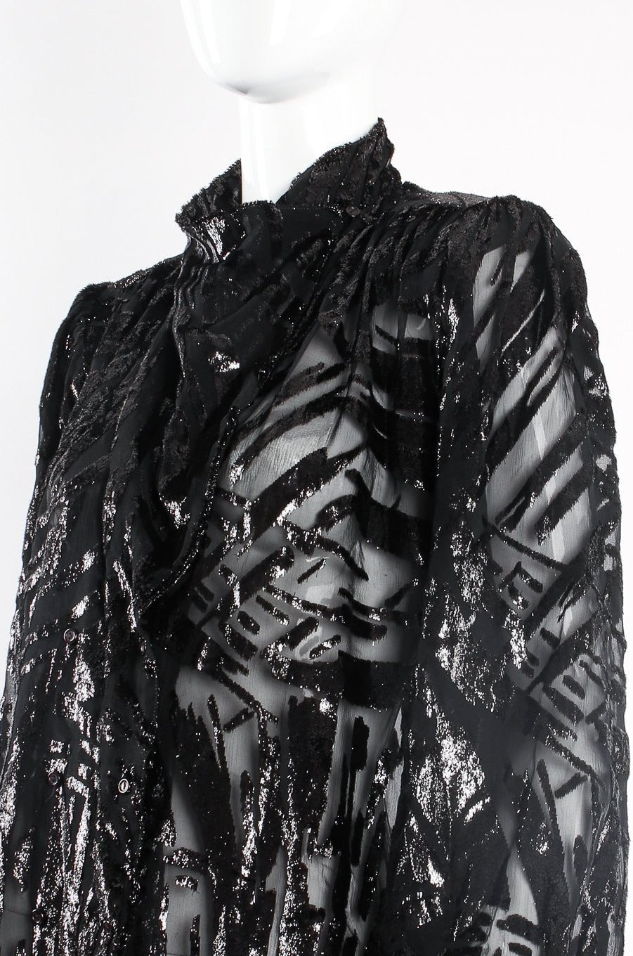 Vintage Alan Austin Sheer Velvet Tinsel Burnout Blouse on mannequin crop at Recess Los Angeles