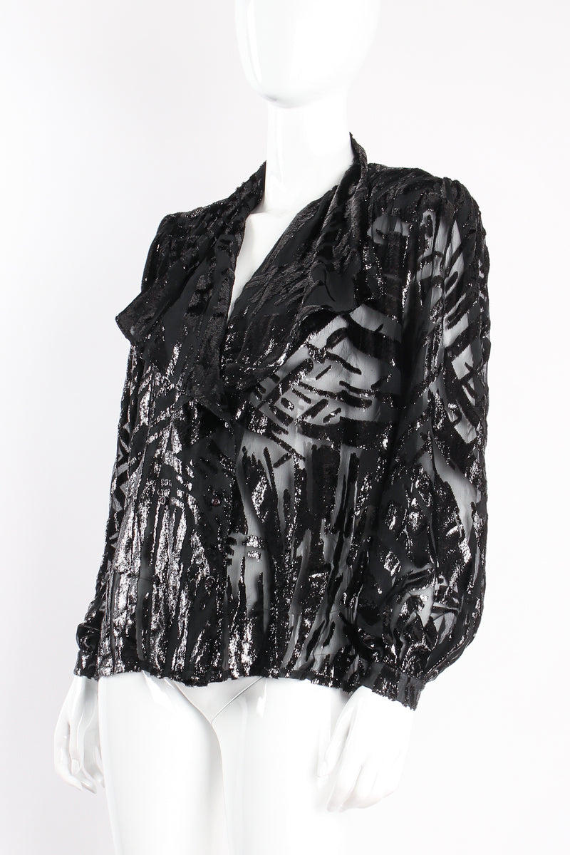 Vintage Alan Austin Sheer Velvet Tinsel Burnout Blouse on mannequin crop at Recess Los Angeles