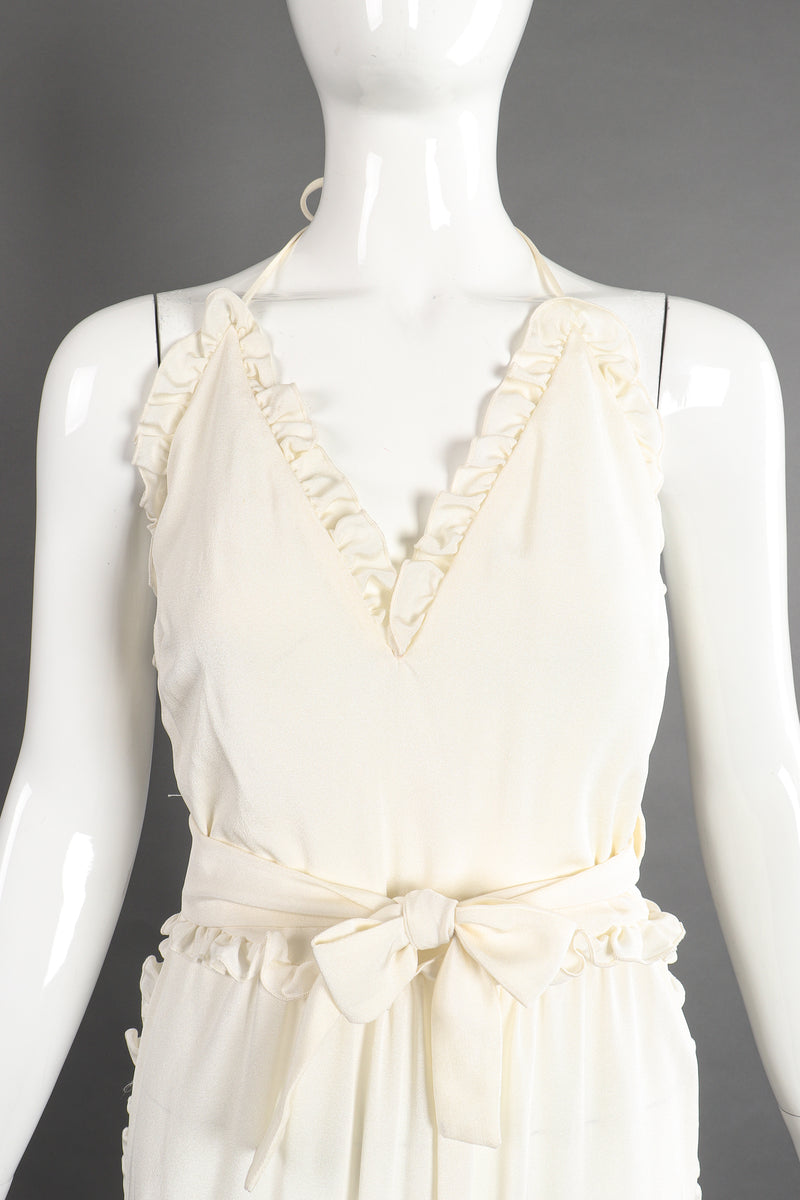 Vintage Albert Capraro Ruffle Wrap Halter Dress on Mannequin front crop at Recess Los Angeles