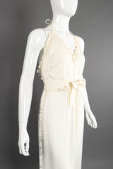 Vintage Albert Capraro Ruffle Wrap Halter Dress Bridal Wedding on Mannequin angle crop at Recess LA