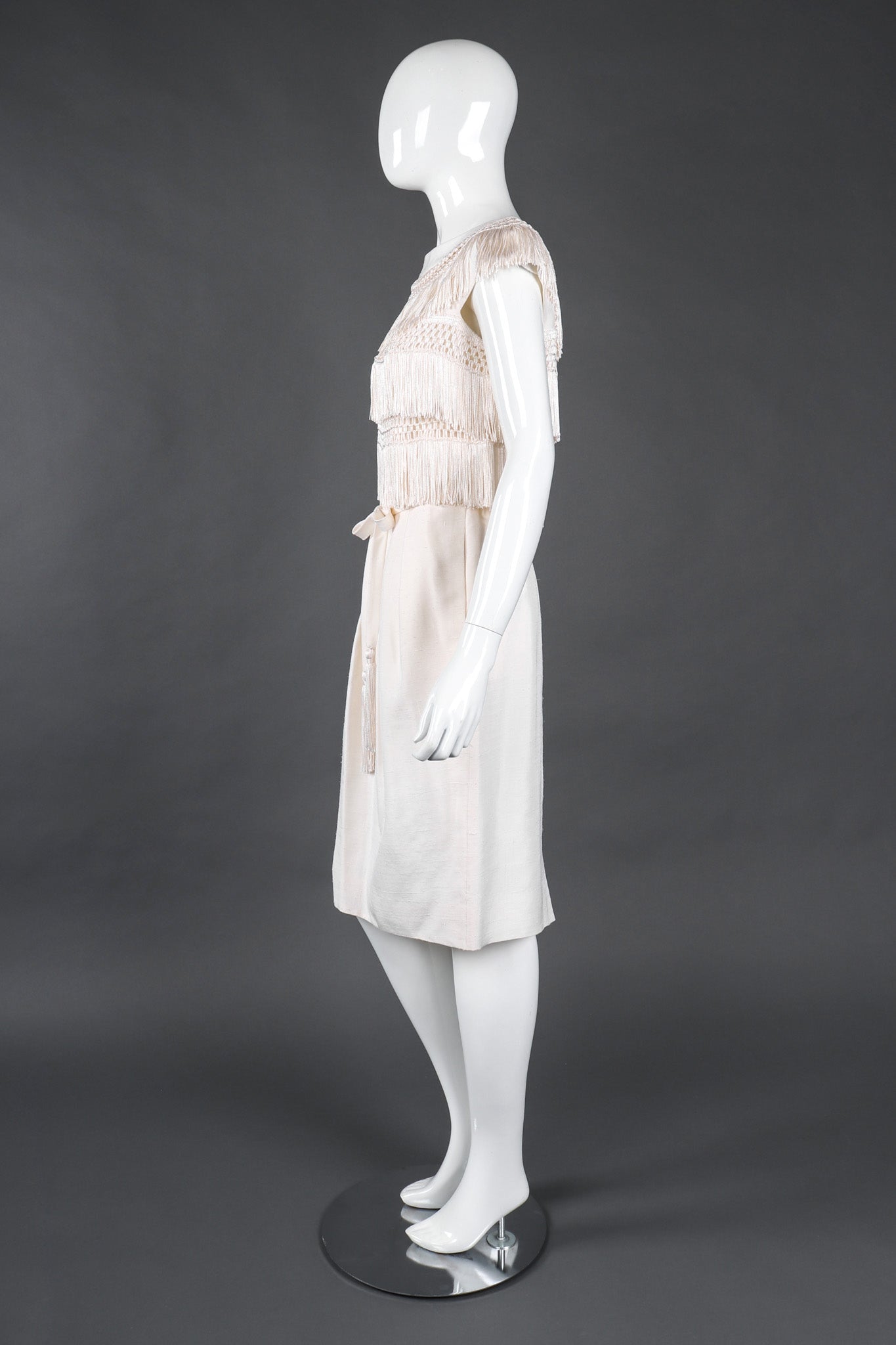 Recess Los Angeles Vintage Albert Nipon Raw Silk Fringed Bateau Cocktail Wedding Bridal Dress