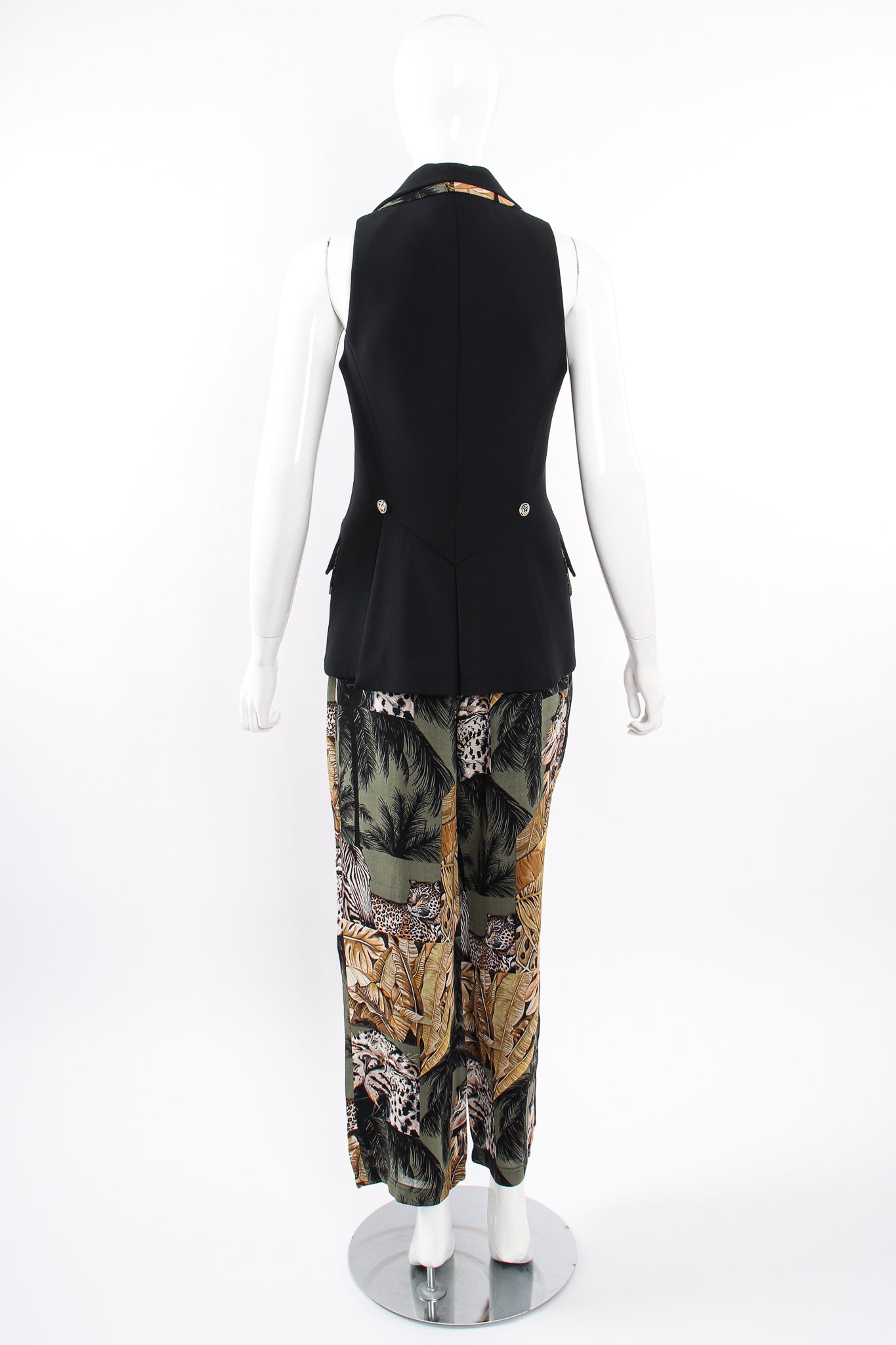 Vintage Alberto Makali Jungle Print Vest & Pant Set on Mannequin back at Recess Los Angeles