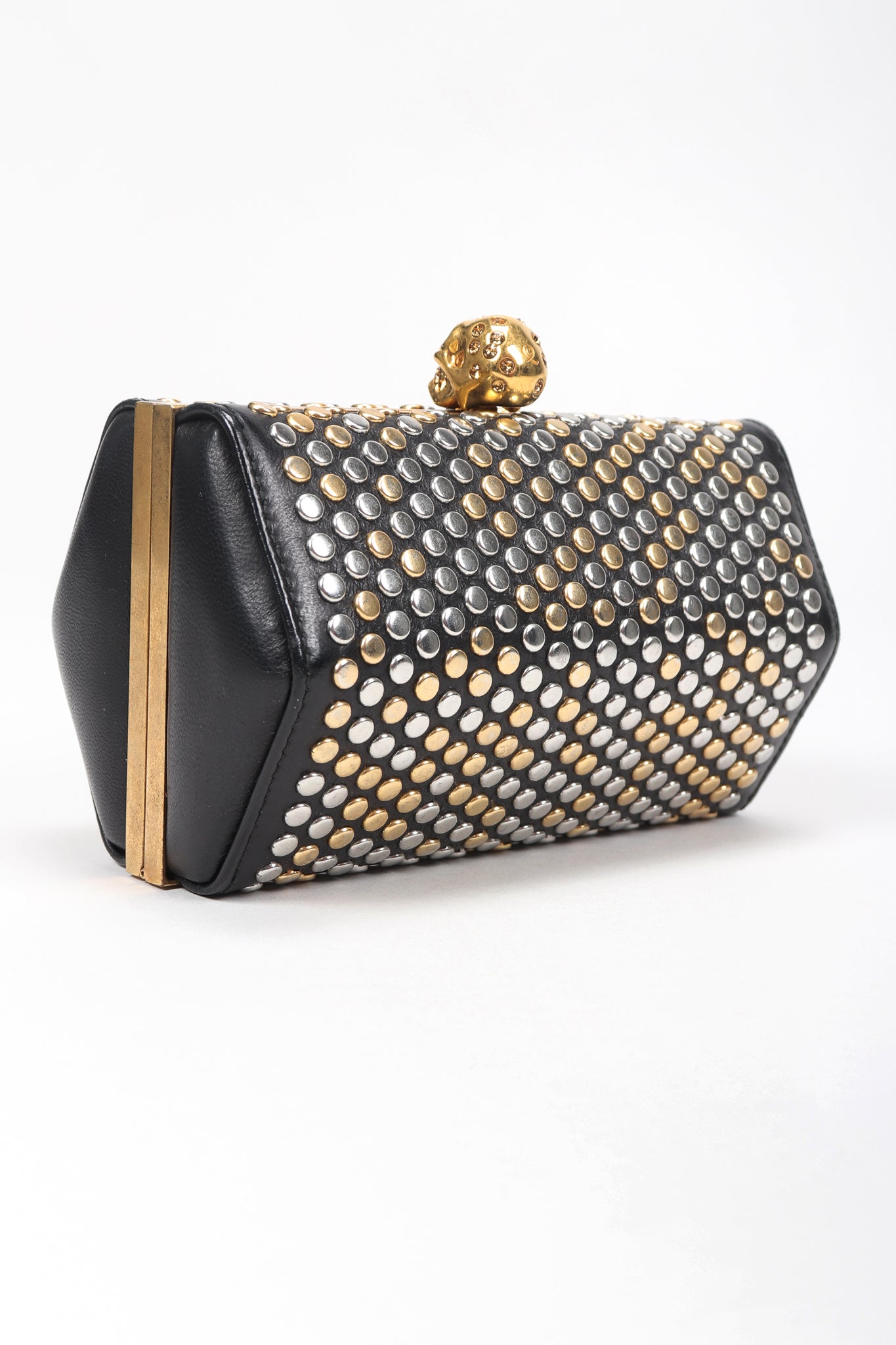 Studded Leather Hexagon Clutch