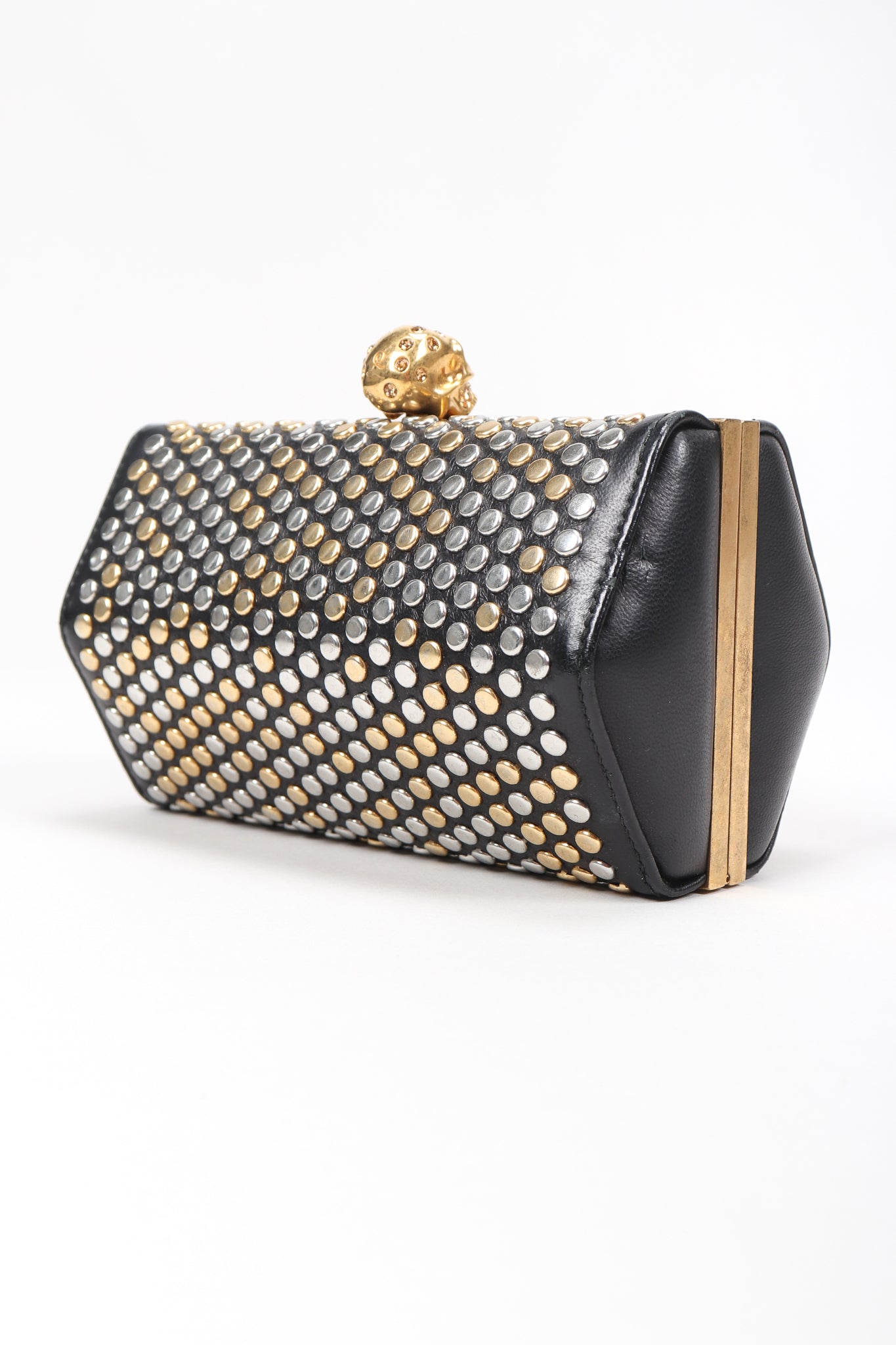 Studded Leather Hexagon Clutch