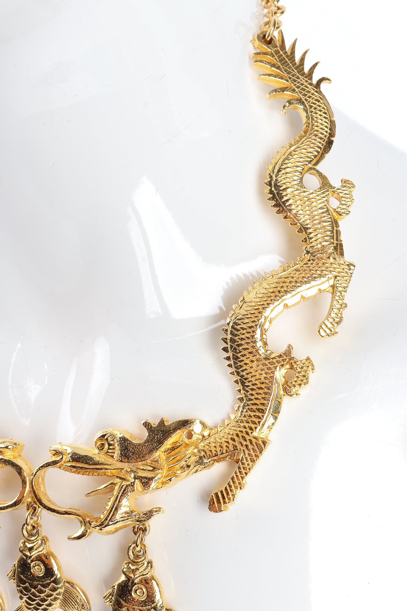 Vintage Alexis Kirk Auspicious Dragon & Fish Collar Necklace dragon detail At Recess Los Angeles