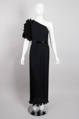 Alfred Bosand Asymmetrical Ruffle Sleeve Pleated One Shoulder Gown