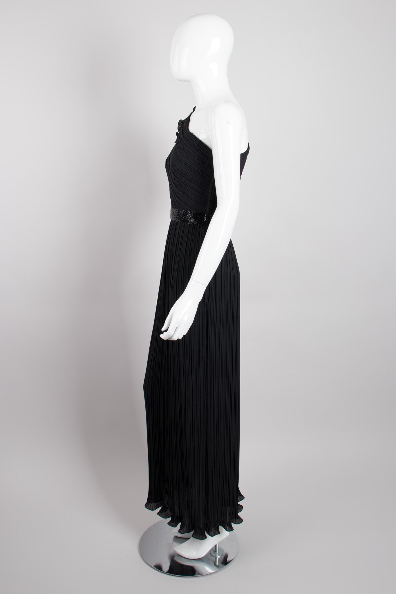 Alfred Bosand Asymmetrical Ruffle Sleeve Pleated One Shoulder Gown