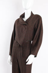 Sculptural Draped Tweed Jacket & Pant Suit