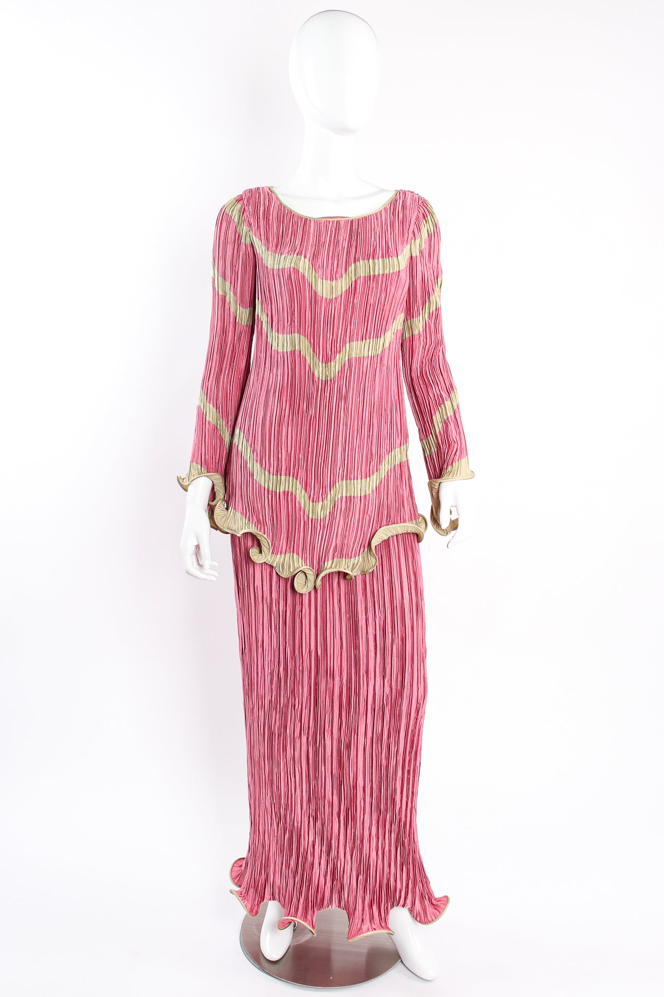 Vintage Ana Colón Wavy Pleated Tunic & Skirt Set on mannequin front at Recess Los Angeles