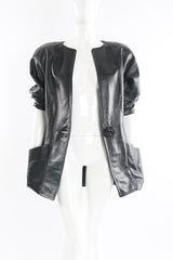 Vintage Anne Klein Leather Curved Shoulder Jacket on Mannequin pockets at Recess Los Angeles