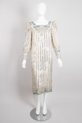 Apropos Sequined Stripe Puff Sleeve Art Deco Shift Dress