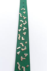 green leather belt  by Avion International close up of studs  @recessla