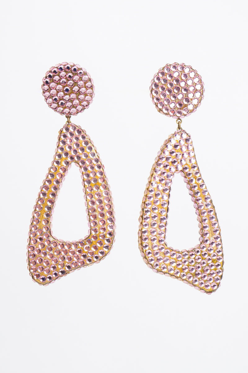 Vintage Barbara Groeger Lilac Rhinestone Triangle Hoop Earrings At Recess Los Angeles