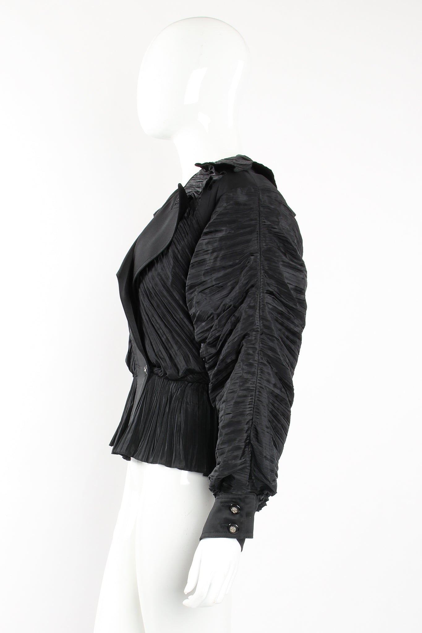 Vintage Bernard Perris Pleated Peplum Collar Jacket on Mannequin side at Recess Los Angeles