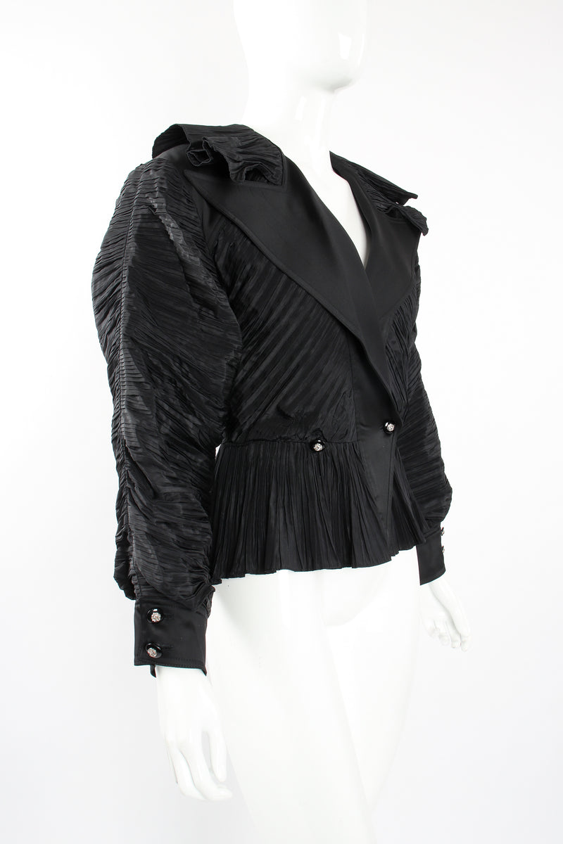 Vintage Bernard Perris Pleated Peplum Collar Jacket on Mannequin angle at Recess Los Angeles