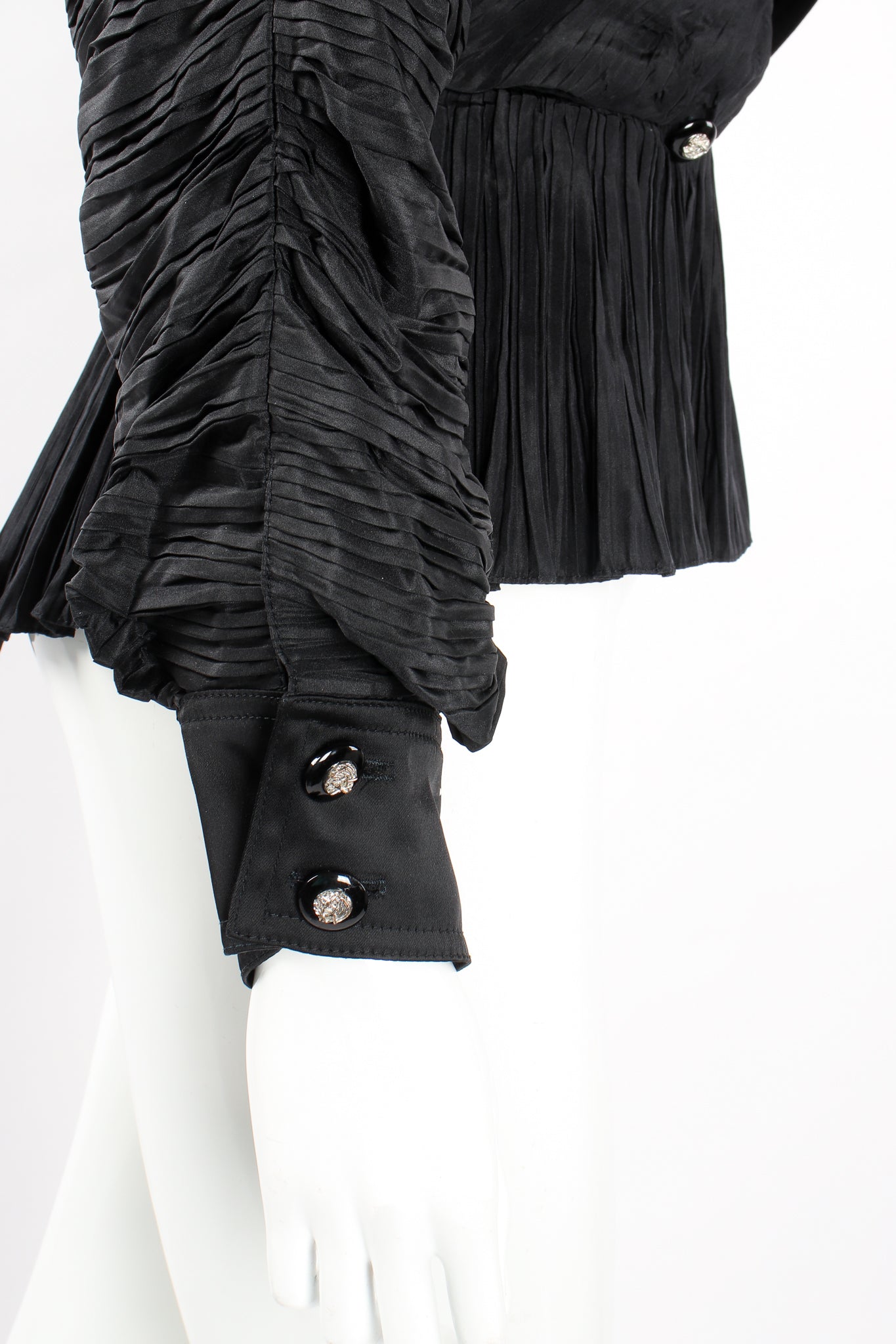 Vintage Bernard Perris Pleated Peplum Collar Jacket on Mannequin sleeve cuff at Recess Los Angeles