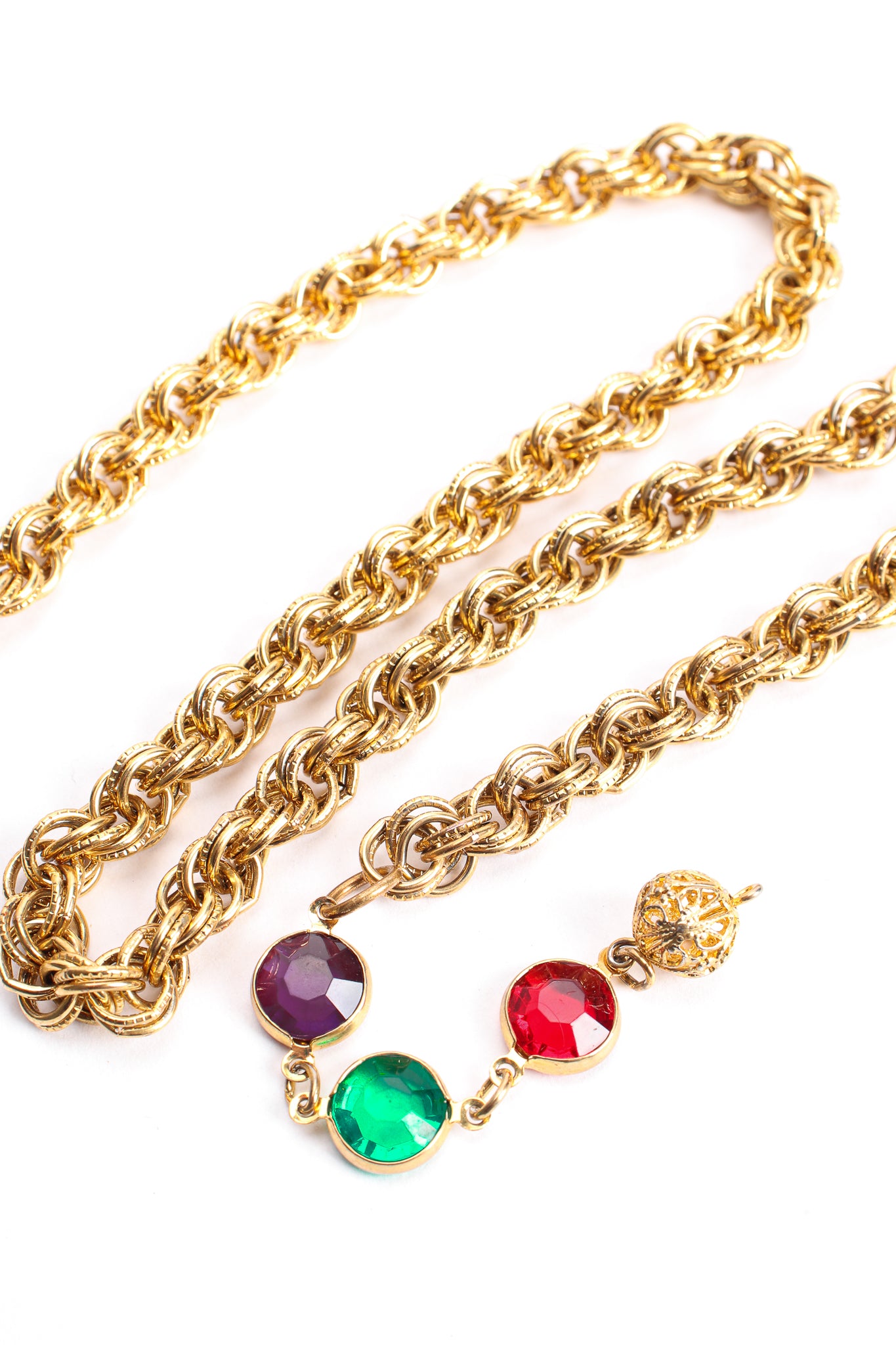 Vintage Bill Blass Rainbow Glass Chain Belt link detail at Recess Los Angeles