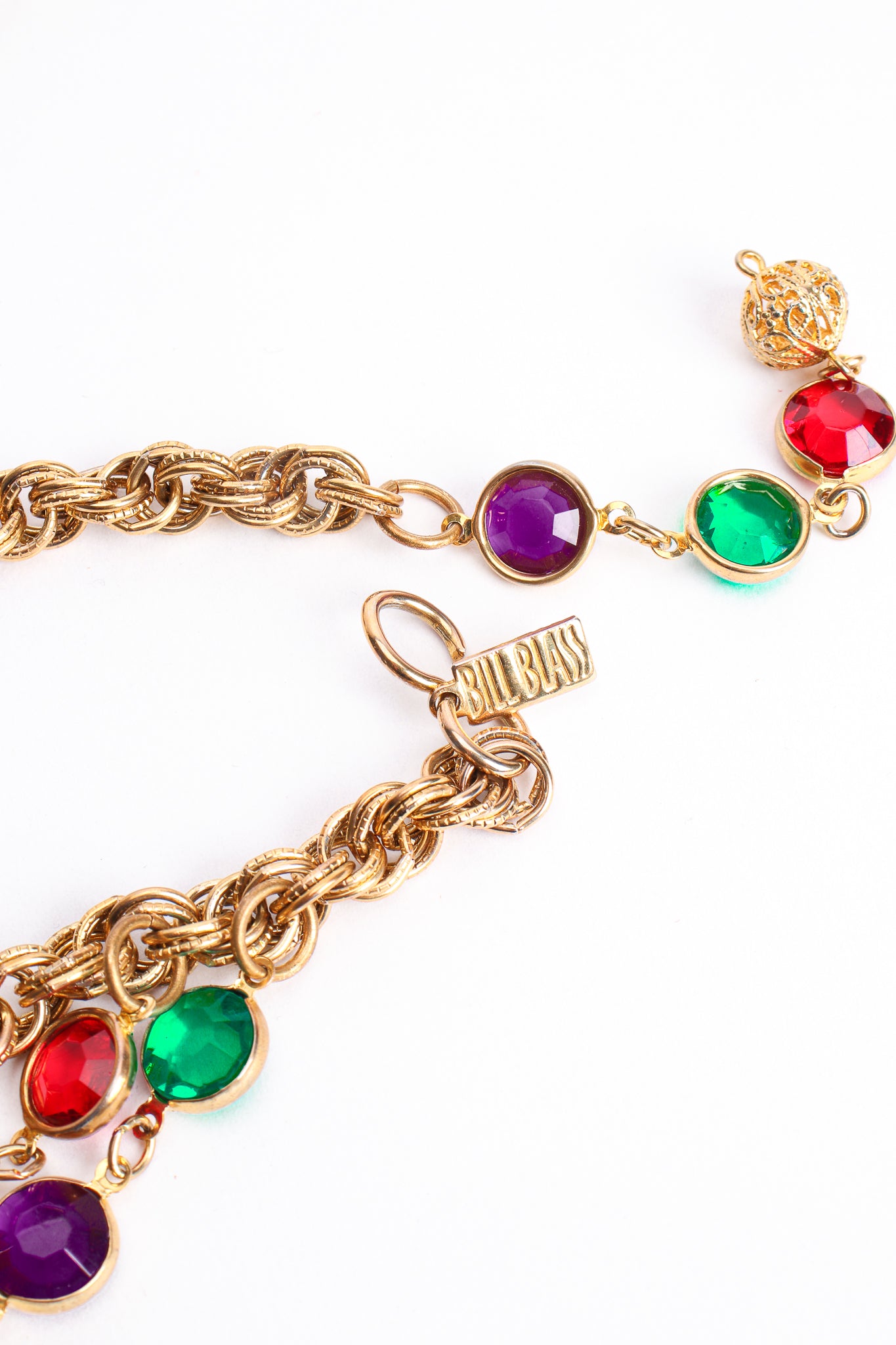 Vintage Bill Blass Rainbow Glass Chain Belt signature charm at Recess Los Angeles